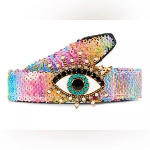Kurt Geiger Sequin Evil Eye Belt 38 EVIL EYE BELT Bone Leather Belt by KURT GEIGER LONDON main image 4